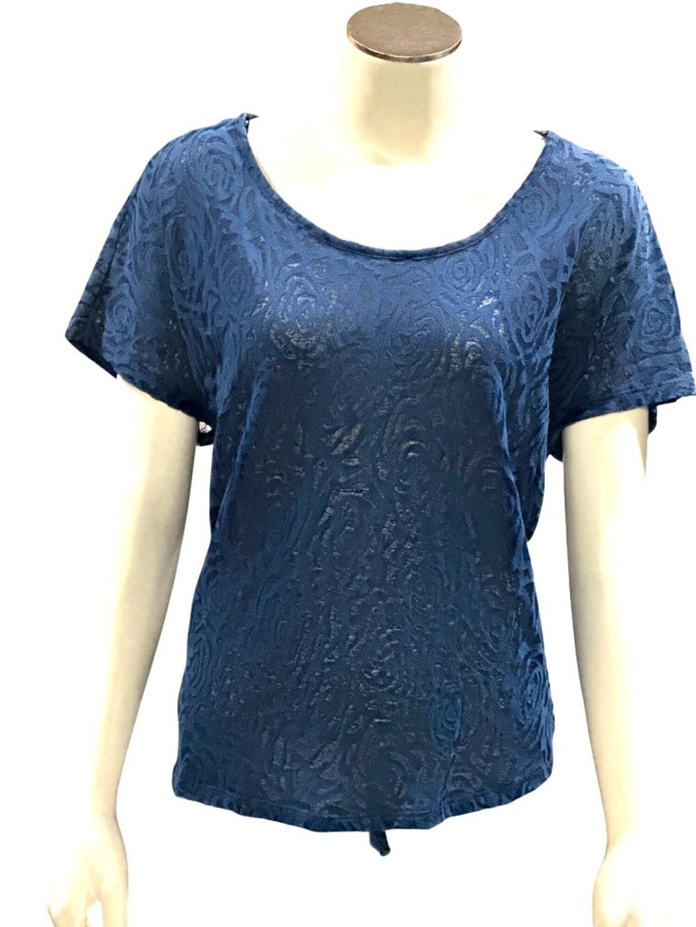 Forever 21 Large Blue Burnout Rose Tie Back Short Sleeve Top Casual Feminine Y2K - Picture 9 of 12